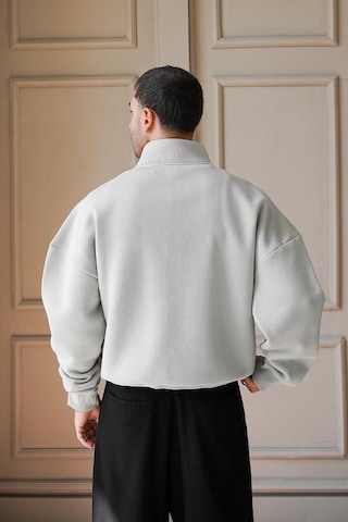 Gri Cozy Basic Yarım Fermuar Oversize Sweatshirt Gri