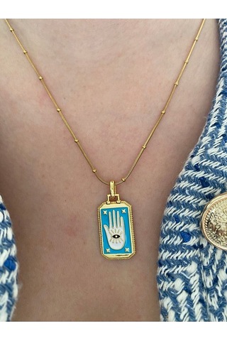 Vıp Seri - Fatmanın Eli Kararmaz Çelik Kadın Gold Kolye Modern Altın