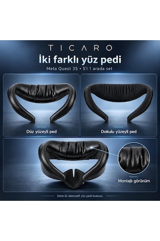 Tıcaro Meta Quest 3s İle Uyumlu 5 Parça Yüz Pedi Seti, Pu Ve Buz İpeği Ped, Siyah