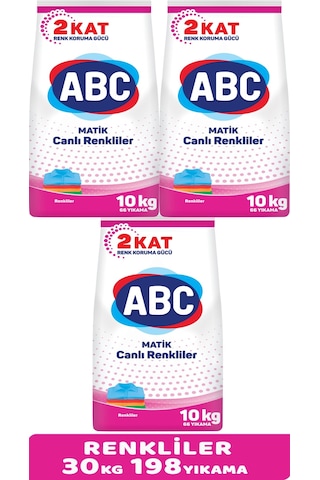 Abc Matik Toz Çamaşır Deterjanı 30Kg (3PK*10KG) Canlı Renkler