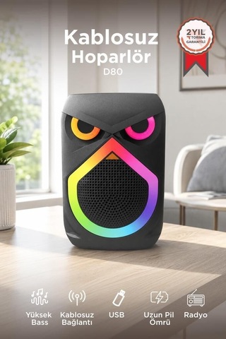 Özel Üretim Frekans Parti Eşyası Akustik Bluetooth Hoparlör Rgb Işıklı Mikrofonlu 12w D80