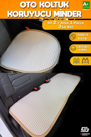 Oto Koltuk Koruyucu Minder Krem Universal 2+1 Parça Ön Arka A+ Kalite