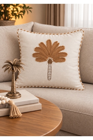 Goldroom Home Özel Tasarım 2 Li 5d Nakışlı Dekoratif Kırlent Kılıfı Krem Vizon