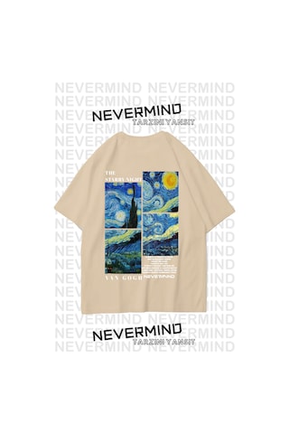 Nevermınd Unisex Van Gogh Baskılı Oversize Tişört Bej Bej