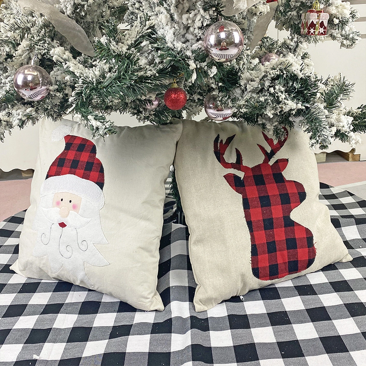 Fosenze Kare Desenli Keten Yastık Kılıfı - Kar Tanesi Desenli, 43x43 Cm, Çok Renkli Seçenekler Multicolor