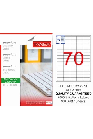 Tanex Tw-2270 40 MM X 20 MM 100 Sayfa Lazer Tanex Tw-2270 40 MM X 20 MM 100 Sayfa Lazer