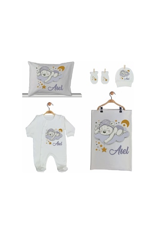 Pia Baby Gl 2002 İsme Özel Ayıcıklı Beşli Tulum Set Krem