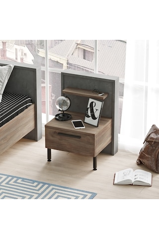 Robin Home Dream 2 Çekmeceli Çocuk Komodin Metal Ayak Kahve-Beton