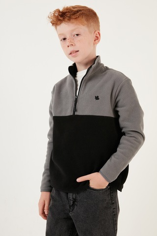 Lela Yumuşak Dokulu Yarım Fermuarlı Renk Bloklu Dik Yaka 2'Li Paket Çocuk Polar 5905004S2 Gri Siyah-Yeşil Lacivert