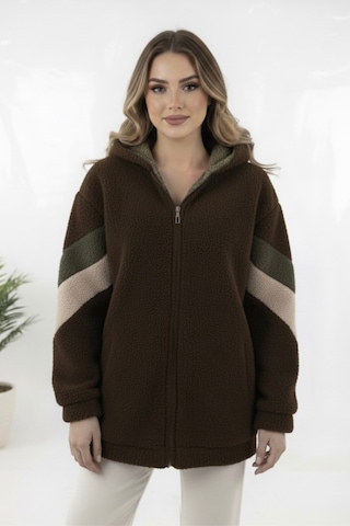 Hiramir Peluş Yeni Sezon Kadın Kolları Şeritli Kolej Mont Ks2577 Kahverengi