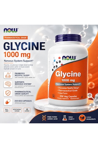 Now Foods Glycine Nervous Dna System Support 1,000 Mg 250 Veg Capsules
