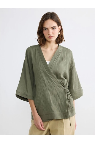 Lc Waikiki Haki Kruvaze Yaka Dokulu Kadın Kimono