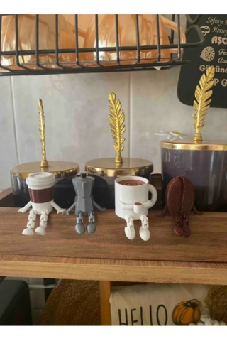 3dprototürk 4'lü Ayaklı Kahve Seti Moka Pot Kahve Tanesi Çaydanlık Kahve Bardağı Hediyelik Çeyizlik