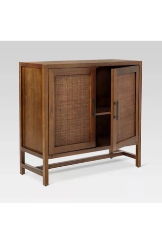 Walnut Retro Model Rattan Detaylı Masif Ahşap Büfe Ceviz
