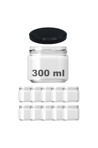 Afracam 300 ML Siyah Metal Kapaklı Şeffaf Cam Kavanoz 10 Adet