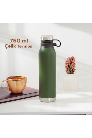 Porsima Çift Katmanlı Ka-036 750 Ml Koyu Yeşil Çelik Termos