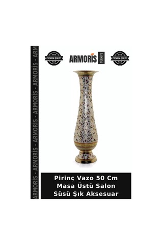 Pirinç Vazo 50 Cm Masa Üstü Salon Süsü Şık Aksesuar Bakır Pirinç