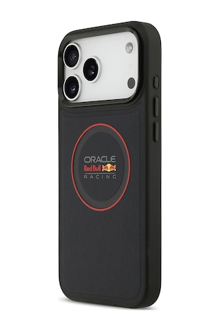 Apple Uyumlu iPhone 17 Pro Max Kılıf Redbull Lisanslı M-safeli Kırmızı Halka Ve Logo Kabartma Pu Deri Kapak Siyah Siyah