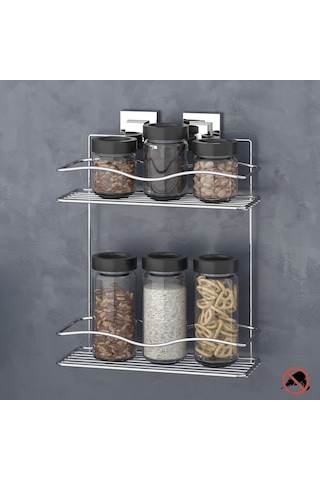 Teknotel Easyfıx Yapıskanlı 2 Katlı Mutfak Rafı Krom Ef042 Krom