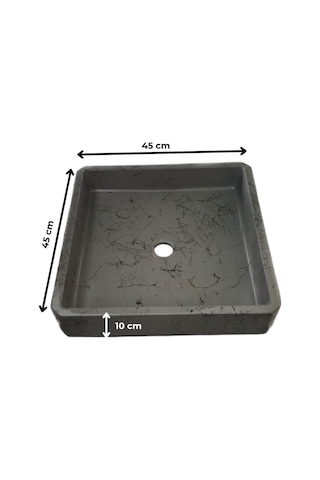 Mermer Desenli Tezgah Üstü Kare Model Taş Lavabo 45 X 45 Cm Gri