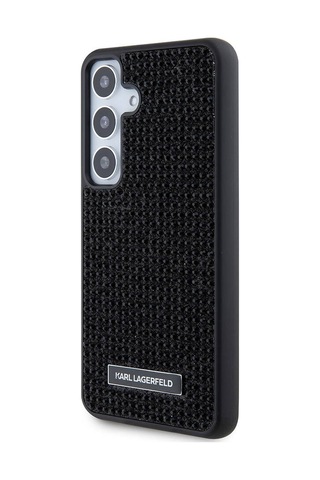 Galaxy S24 Plus Uyumlu Kılıf Taşlı Metal Logo Lisanslı Kapak Siyah