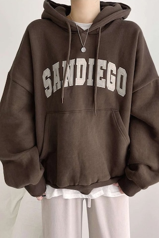 Uyguntarz Unisex Sandiego Baskılı Oversize Sweatshirt Kahverengi