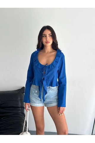 Alfanora Keten Uzun Kol Bağacık Detaylı Bluz - Lacivert