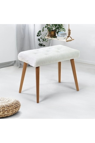 Gürgen Retro Ahşap Ayaklı Handmade Pofidik Puf Bench Koltuk Beyaz,