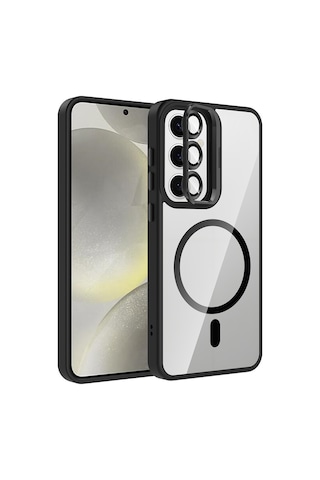 Samsung Galaxy Uyumlu S25 Fe Kılıf Standlı Ve Kamera Lens li M-safe Şarj Özellikli Kapak Etro Siyah