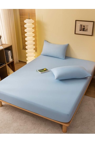 Totem Ranforce Pamuklu Mavi Yastık Kılıflı Lastikli Çarşaf Mavi