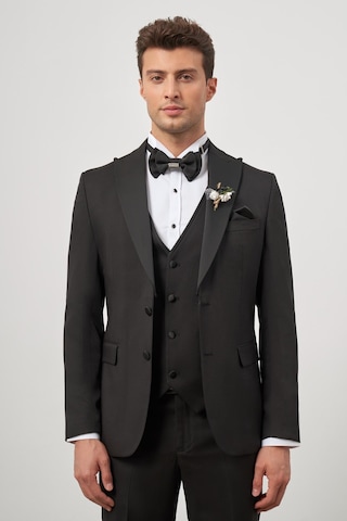 İmza Siyah Yelekli 6 Drop Slim Fit Ceremony Takım Elbise 1001240205 Siyah