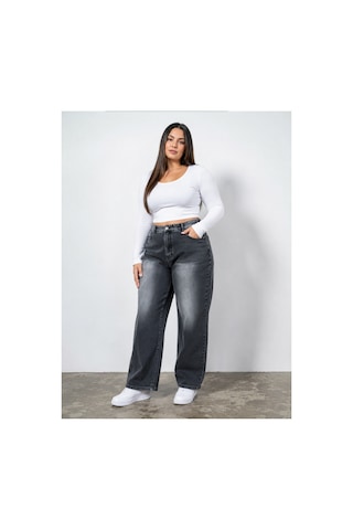 Bluemarlin Beli Lastik Detaylı Boru Paça Büyük Beden Füme İşlemli Jeans Pantolon Füme İşlemli