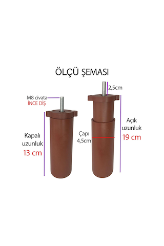 2 Adet Ayarlı Destek Ayağı 13 X 19 Cm Kahverengi Gizli Ayak Mobilya Kanepe Baza Koltuk Dolap Tv Ünitesi