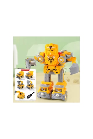Sök Tak Birleşip Robot Olan 5 Adet Kırılmaz İş Makinesi Söktak Oyuncak