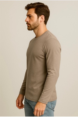 Erkek Toprak Rengi Uzun Kollu T-shirt-d240 Açık Kahverengi