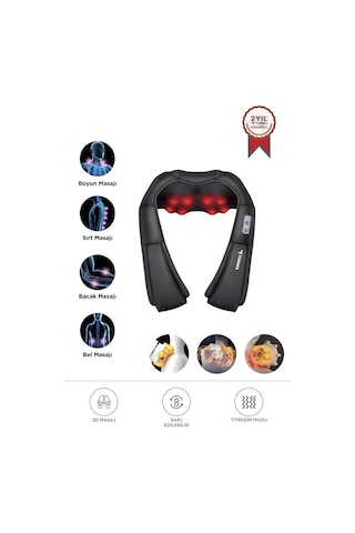 Qy - 666 Siyah Ovmalı Isıtmalı Boyun Sırt Bel Omuz Bacak Masaj Yastığı Masaj Aleti Siyah