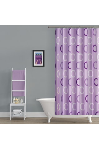 Lila Banyo Perdesi-Halka Desen Lüx Mor Renk Duş Perdesi, 180x200 Duş Perdesi Tek Kanat Küvet Perdesi Lila