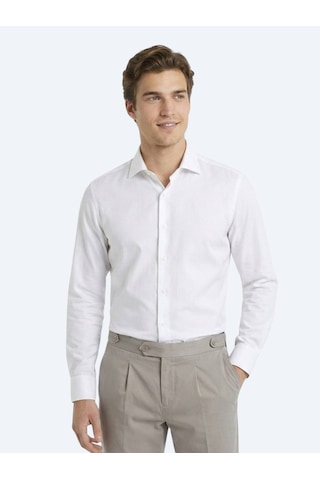 Kip Beyaz Slim Fit Uzun Dokuma Klasik %100 Pamuk Gömlek