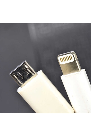 Ardemix Beyaz Çiftli Lightning-micro Kısa Usb Kablo
