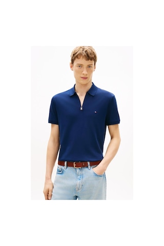 Tommy Hilfiger Interlock Zıp Reg Polo Erkek Mavi Polo - Mw0mw42758