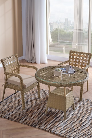 Evdemo Ayaz 2 Kişilik Rattan Bahçe Balkon Mutfak Masa Takımı Cappuccino Cappuccino