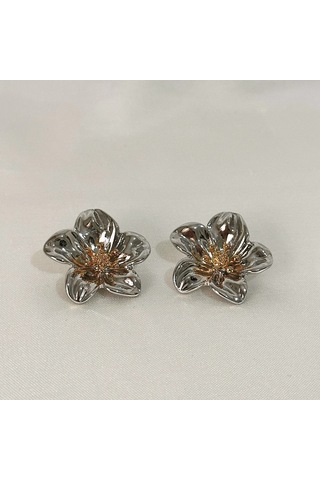 Flower Silver-gold Çelik Küpe Gold