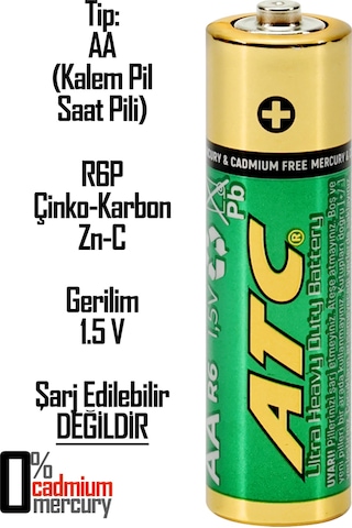 Atc 24lü 12aa + 12aaa İnce Ve Kalın Kalem Pil Seti Saat R03 Ve R6p Pili Çinko Karbon Pil Zn-c 1.5v