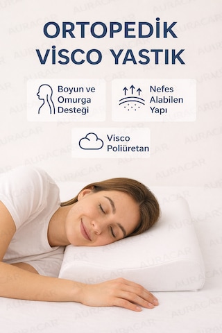 Ortopedik Visco Boyun Yastığı Boyun Düzleşmesine Destekli Lüks Yastık Beyaz