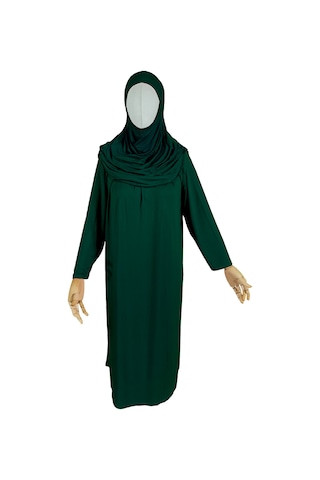 Pratik Tek Parça Organik Kız Çocuk Namaz Elbisesi Yeşil