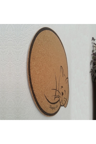 Uyuyan Kedi Mantar Duvar Panosu Arkası Yapışkanlı 42 Cm X 56 Cm Genel