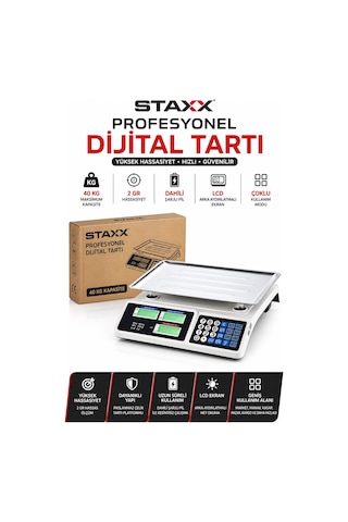 Staxx St40term 40 Kg Dijital Terazi Şarjlı Lcd Elektronik Market Manav Kasap Pazarcı Tartısı