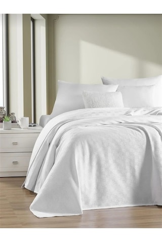 Mrs Gugar %100 Pamuk Otel Pikesi Beyaz, Kendinden Desenli Çift Kişilik 200x230