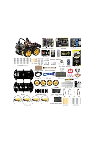 Keyestudio Keyestudıo Akıllı Araba Robotu, 4wd Programlanabilir Dıy Başlangıç Kiti Bilim Seti