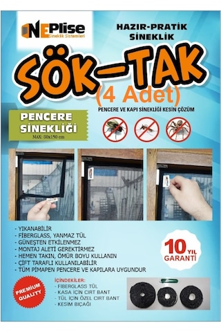 Pratik - Hazır Sineklik 80x150 Cm Pencere Sinekliği 4'lü Paket